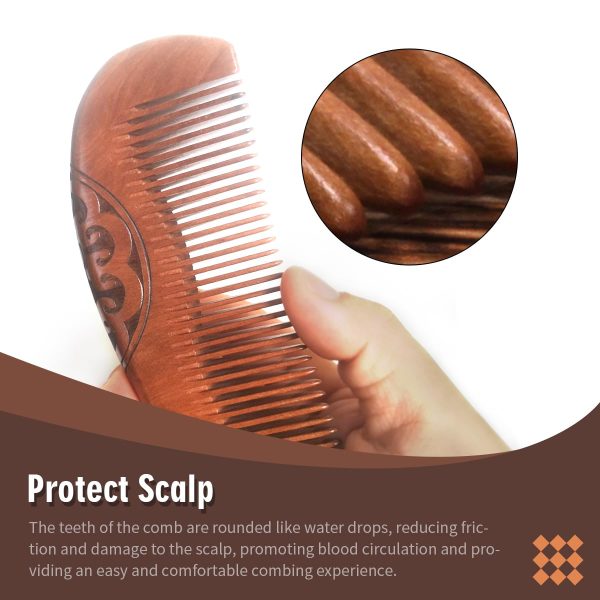 Anti-Static Peach Wood Fine Tooth Comb – Gently Massages the Scalp, Creates Smooth Styling
