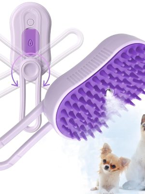 Cat Steam Brush, 3 in 1 Pet Comb for Massage, Cleaning, Shedding and Combing, Electric Mist to Prevent Flyaways for Home, Dogs and Cat Lovers - Purple