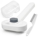 Soft Cat Brush for Indoor Cats Shedding with Protective Case, Flea Comb Included, Self-Cleaning Slicker Brush for Cats, Sensitive Cat Pet Hair Removal Tools Grooming Supplies