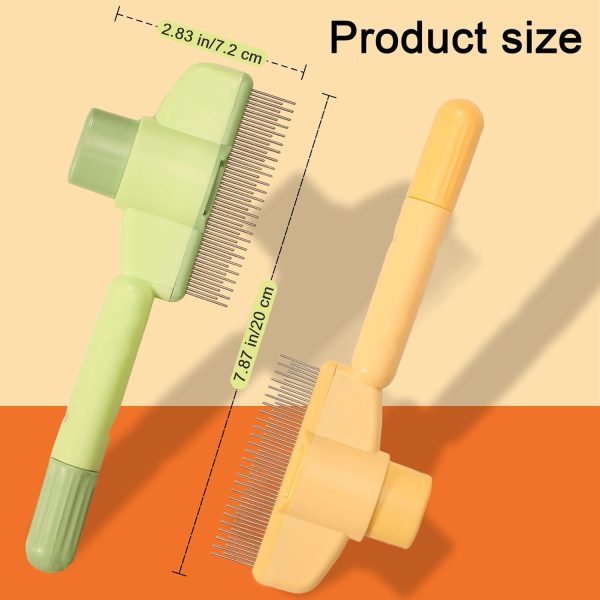 Pet Hair Removal Comb Flea Comb, 2 Pcs Cat De-shedding Combs with Release Button, Cat Grooming Brush with Safe Stainless-Steel Teeth for Long and Short Hair Cats, Cats Brush for Shedding