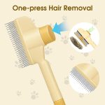 Self-Cleaning Cat and Dog Comb – 2-in-1 Pet Hair Removal and Flea Comb with Stainless Steel Teeth and One-touch Release Button, Suitable for Hair Removal, Detangling, and Grooming Yellow