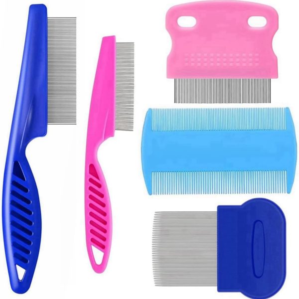 5 Pack Flea Lice Comb,Stainless Steel Dog Cat Grooming Combs with Rounded Teeth,Double Sided Professional Pet Tear Stain Remover,Dematting Tool for Small, Ideal for all pet
