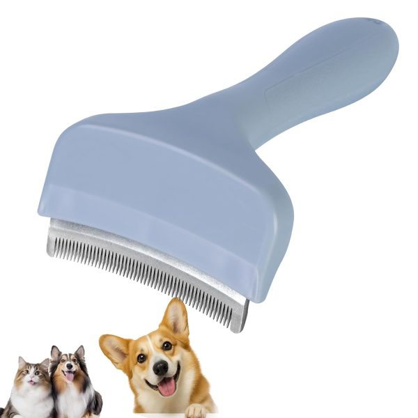 V-Tooth Deshedding Comb for Cats & Dogs - Pet Grooming Brush to Reduce Shedding Hair, Effectively Clean Loose Fur (Blue)