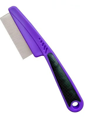 Flea Comb with Rubber Handle, Flea and Tick Combs for Dogs & Cats, Fine Tooth Dog Comb for Grooming (Purple)