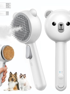 Cat Steam Brush, Self Cleaning Pet Spray Hair Removal Comb with Release Button, 3 In 1 Cat Brush for Indoor Cats for Shedding, Waterproof Pet Grooming Brushes for Long Short Haired Dogs Cats