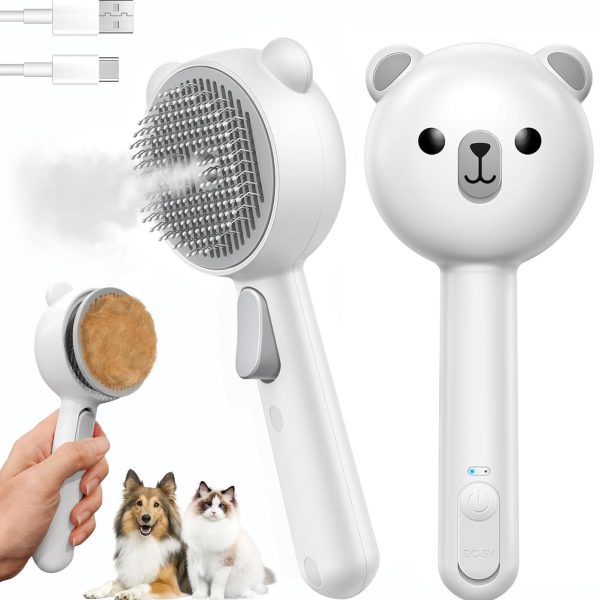 Cat Steam Brush, Self Cleaning Pet Spray Hair Removal Comb with Release Button, 3 In 1 Cat Brush for Indoor Cats for Shedding, Waterproof Pet Grooming Brushes for Long Short Haired Dogs Cats
