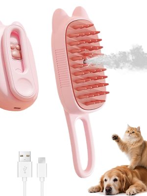 4 in 1 Cat Steam Brush for Shedding,Rechargeable Steam Brush for Cats and Dogs，Anti-Static, Massage, Cleaning, Shedding & Combing All In One for Grooming Multi-functional Pet Brushes