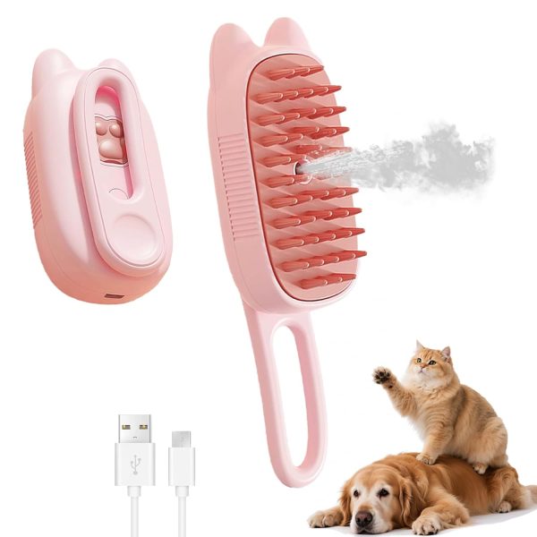 4 in 1 Cat Steam Brush for Shedding,Rechargeable Steam Brush for Cats and Dogs，Anti-Static, Massage, Cleaning, Shedding & Combing All In One for Grooming Multi-functional Pet Brushes