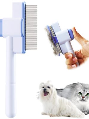 Cat Comb Flea Comb Pet Self Cleaning Upgraded Cat Brush for Long&Short Haired Cats & Dogs（Blue)