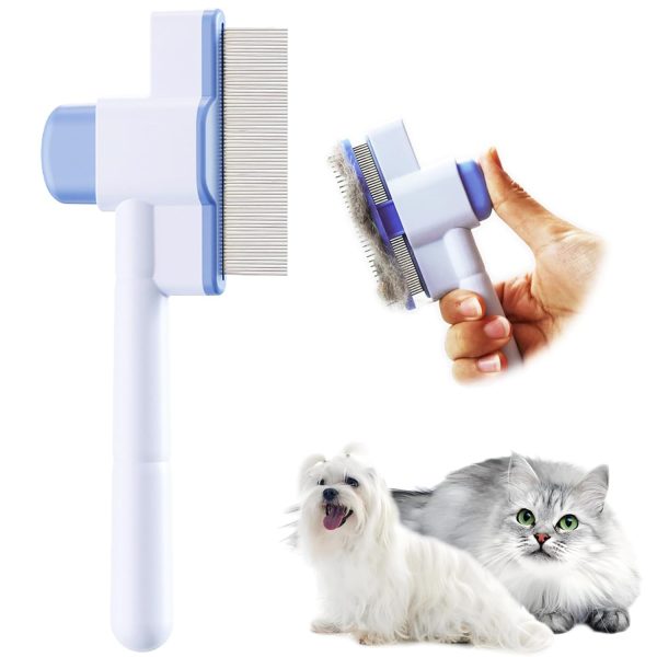 Cat Comb Flea Comb Pet Self Cleaning Upgraded Cat Brush for Long&Short Haired Cats & Dogs（Blue)