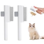 2 Pcs Self-Cleaning Flea Comb for Cats – Dual-Tooth and Gentle Cat Comb for Long and Short Hair – Ergonomic  for Healthier Cats and Cleaner Homes (White)