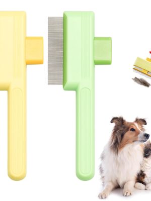 Flea Comb for Cats & Dogs Brush for Shedding Self Cleaning Pet Comb Lice Comb with Long & Short Stainless Steel Teeth Pet Hair Removal Tool