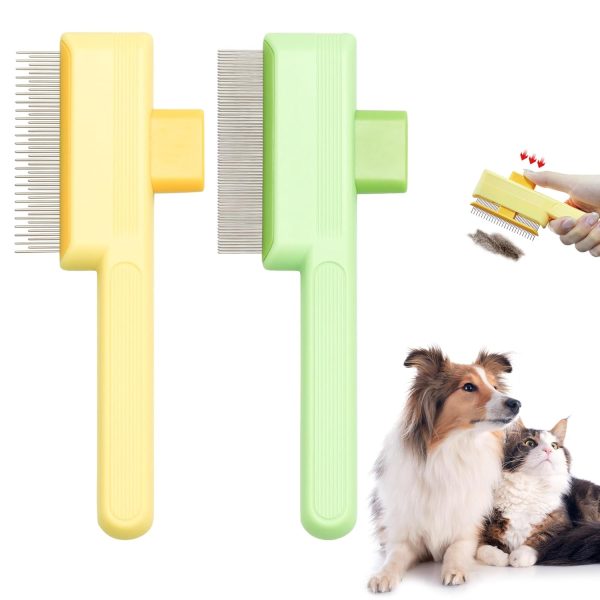 Flea Comb for Cats & Dogs Brush for Shedding Self Cleaning Pet Comb Lice Comb with Long & Short Stainless Steel Teeth Pet Hair Removal Tool