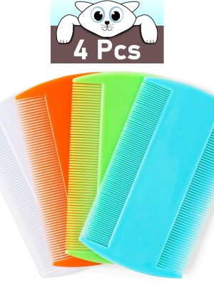 Flea Comb for Cats, 4 Pcs Lice Comb for Dogs, Double Sided Cat Comb for Short Hair of Pets or Humans by