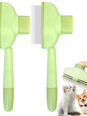 Flea Comb for Dogs and Cats with Release Button Fine Tooth Dog Comb for Grooming Massaging and Cleaning Remove Fleas Eggs Pet Hair Removal for Short and Long Hair 2 Pack