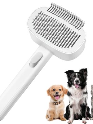 2-in-1 Deshedding Brush & Dematting Comb for Cats, Cat Brush for Long Haired Cats, Effectively Removes Matted Fur & Tangles, White
