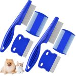 6 Pack Dog Grooming Comb, Pet Flea Lice Stainless Steel Cat Combs with Rounded Teeth, 2-in-1 Double Sided Professional Dogs Tear Stain Remover, Dematting Tool for Small, Medium & Large Pets