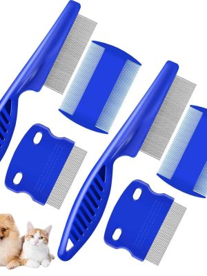 6 Pack Dog Grooming Comb, Pet Flea Lice Stainless Steel Cat Combs with Rounded Teeth, 2-in-1 Double Sided Professional Dogs Tear Stain Remover, Dematting Tool for Small, Medium & Large Pets