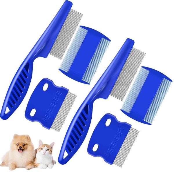 6 Pack Dog Grooming Comb, Pet Flea Lice Stainless Steel Cat Combs with Rounded Teeth, 2-in-1 Double Sided Professional Dogs Tear Stain Remover, Dematting Tool for Small, Medium & Large Pets