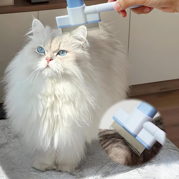 Cat Comb Flea Comb Pet Self Cleaning Upgraded Cat Brush for Long&Short Haired Cats & Dogs(Blue)