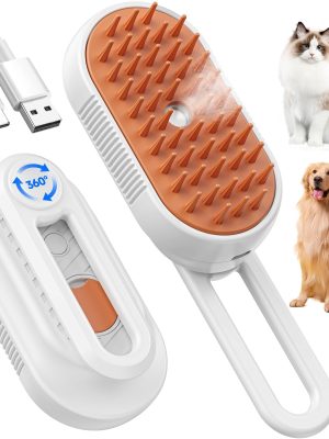 Cat Steam Brush for Shedding, 4 in 1 Rechargeable Steam Brush for Cats and Dogs, Anti-Static, Massage, Cleaning, Shedding & Combing All In One!