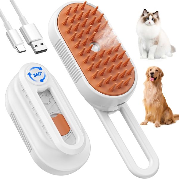Cat Steam Brush for Shedding, 4 in 1 Rechargeable Steam Brush for Cats and Dogs, Anti-Static, Massage, Cleaning, Shedding & Combing All In One!