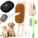 Cat Steam Brush for Shedding, 4 in 1 Rechargeable Steam Brush for Cats and Dogs, Anti-Static, Massage, flea comb for cats& Pet Removal Hair Glove,Shedding & Combing All In One!