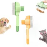 for Cats & Dogs, Pet Comb, Self-Cleaning Grooming Brush, Stainless Steel Teeth for Shedding Hair Removal 2-pack (Green+Yellow)