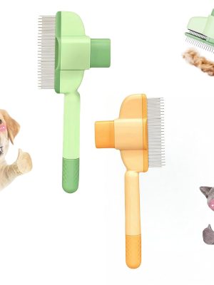 for Cats & Dogs,  Pet Comb, Self-Cleaning Grooming Brush, Stainless Steel Teeth for Shedding Hair Removal 2-pack (Green+Yellow)