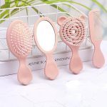 4-Piece Hair Comb Set, Small Travel Hair Comb Set, with Handheld Mirror, Air Cushion Massage Comb (Pink)