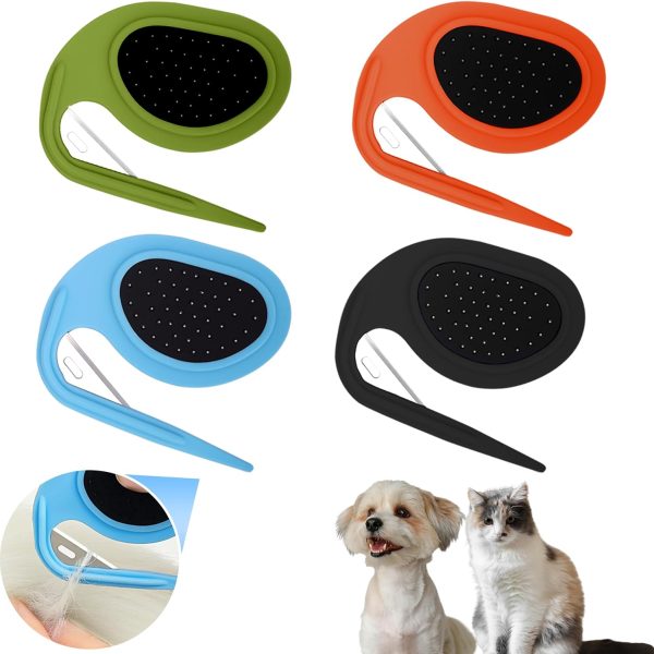 Upgraded 4Pcs Cat Dog Knotting Comb Set - Safer Non-Slip Handle Pet Grooming Tool, Universal Knot Remover Comb for Cats and Dogs, Pet Grooming Supplies (Knotting Cut Combs, Count, 1)