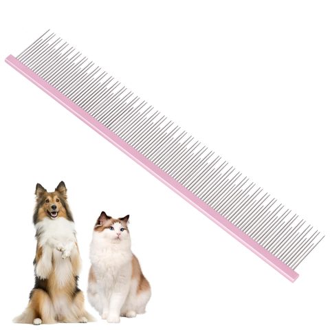 8.5 Inch Upgrade Pink Professional Pet Comb,Dual-Tooth Grooming Comb Anti-Static Smooth Rounded Corners Prevent Friction Breakage and Irritation,Long-Haired Cats and Dog Essential,Christmas Pet Gift