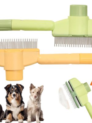 Pet Hair Removal Comb Flea Comb, 2 Pcs Cat De-shedding Combs with Release Button, Cat Grooming Brush with Safe Stainless-Steel Teeth for Long and Short Hair Cats, Cats Brush for Shedding