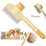 Self-Cleaning Cat and Dog Comb – 2-in-1 Pet Hair Removal and Flea Comb with Stainless Steel Teeth and One-touch Release Button, Suitable for Hair Removal, Detangling, and Grooming Yellow