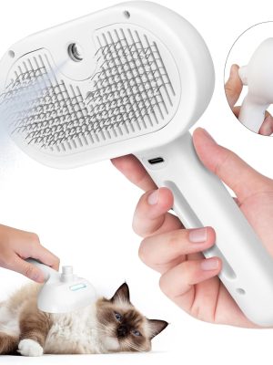 Cat Steam Brush, 3 In 1 Steamy Pet Brush with Release Button and Tank, Anti-Static Cat Comb for Effective Hair Removal, Rechargeable Steam Dog Comb for Furry Pet