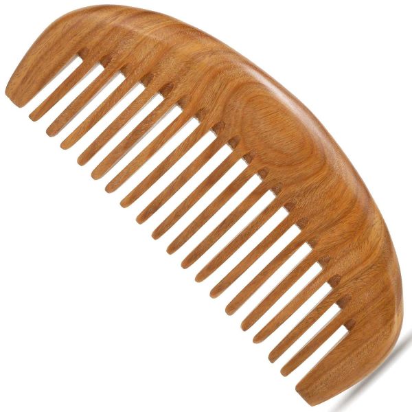Women's Wooden Comb, Wide Tooth Comb, Suitable for Wavy Hair - Green Sandalwood