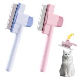 2 Pack-Pet Comb,Flea Comb for Cats&Dogs Cleaning Removal Comb Pet Hair Gentle with Release Button,Kittens Pet Comb to Groom Hair and Knots (Pink & Blue)