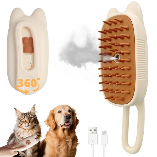 4 in 1 Cat Steam Brush for Shedding,Rechargeable Steam Brush for Cats and Dogs，Anti-Static, Massage, Cleaning, Shedding & Combing All In One for Grooming Multi-functional Pet Brushes