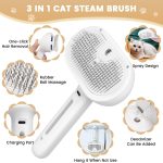 Cat Steam Brush, 3 In 1 Steamy Pet Brush with Release Button and Tank, Anti-Static Cat Comb for Effective Hair Removal, Rechargeable Steam Dog Comb for Furry Pet