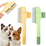 for Cats, 2PCS Pet Hair Removal Tool Cat Flea Comb & Dog Combs,with Self-Cleaning Stainless Steel Teeth,Yellow & Green