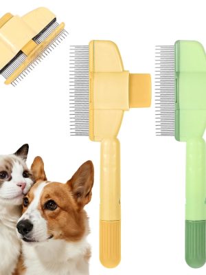 for Cats, 2PCS Pet Hair Removal Tool Cat Flea Comb & Dog Combs,with Self-Cleaning Stainless Steel Teeth,Yellow & Green