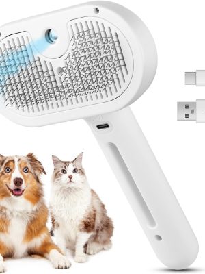 3 in 1 Cat Steam Brush, Pet Steam Brush for Cat Dog Long Short Haired, Pet Spray Hair Removal Comb for Small Animals Shedding & Grooming, Water Mist Spray Brushes with Release Button(White)