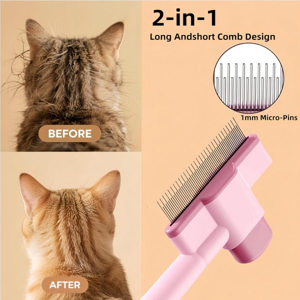 2 Pack-Pet Comb,Flea Comb for Cats&Dogs Cleaning Removal Comb Pet Hair Gentle with Release Button,Kittens Pet Comb to Groom Hair and Knots (Pink & Blue)