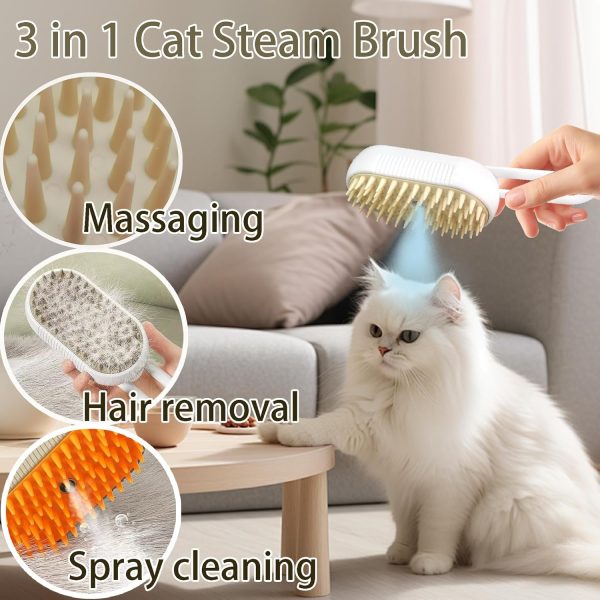 Cat Steam Brush for Shedding Dog Brush with Steam Pet Hair Cleaning Brush Comb for Spray 3 in 1 Pet Grooming for Long & Short Haired Pets –  Defur Comb for cats(Gray)