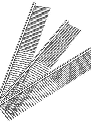 Stainless Steel Comb Set for Dogs and Cats, Pet Metal Brusher, Silver, Pack of 3