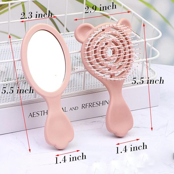 4-Piece Hair Comb Set, Small Travel Hair Comb Set, with Handheld Mirror, Air Cushion Massage Comb (Pink)